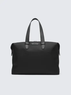Black nylon and grained leather city bag