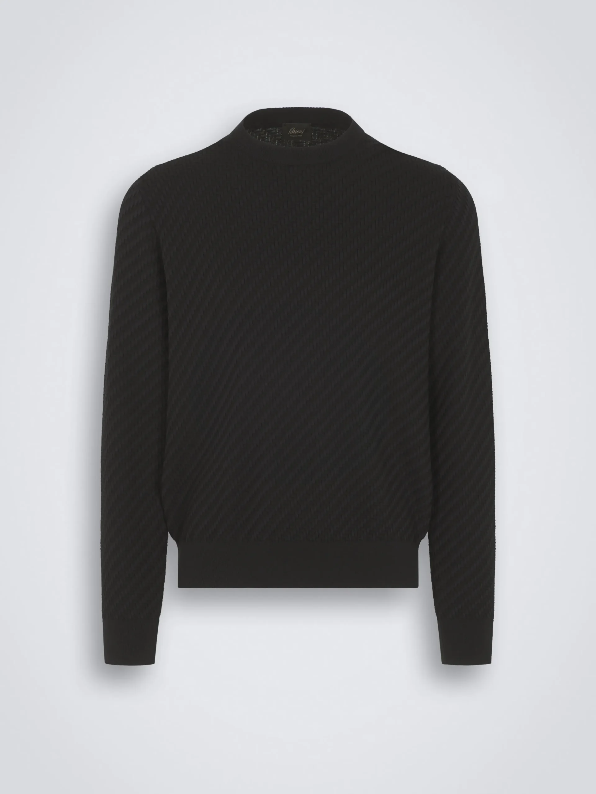 Black organic cotton, silk and cashmere Trama weave crewneck sweater