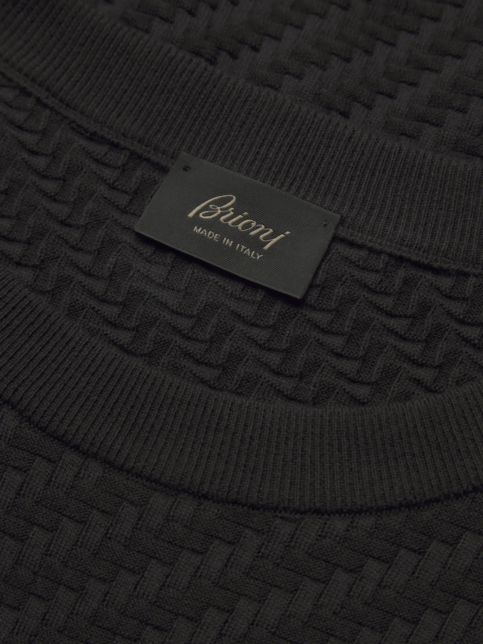 Black organic cotton, silk and cashmere Trama weave crewneck sweater