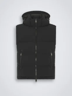 Black quilted and padded vest in technical wool