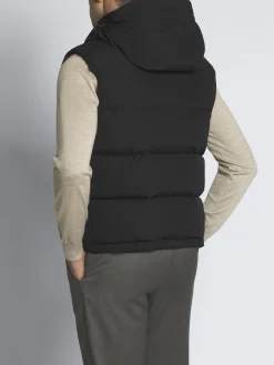 Black quilted and padded vest in technical wool