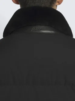 Black technical wool and nylon long puffer