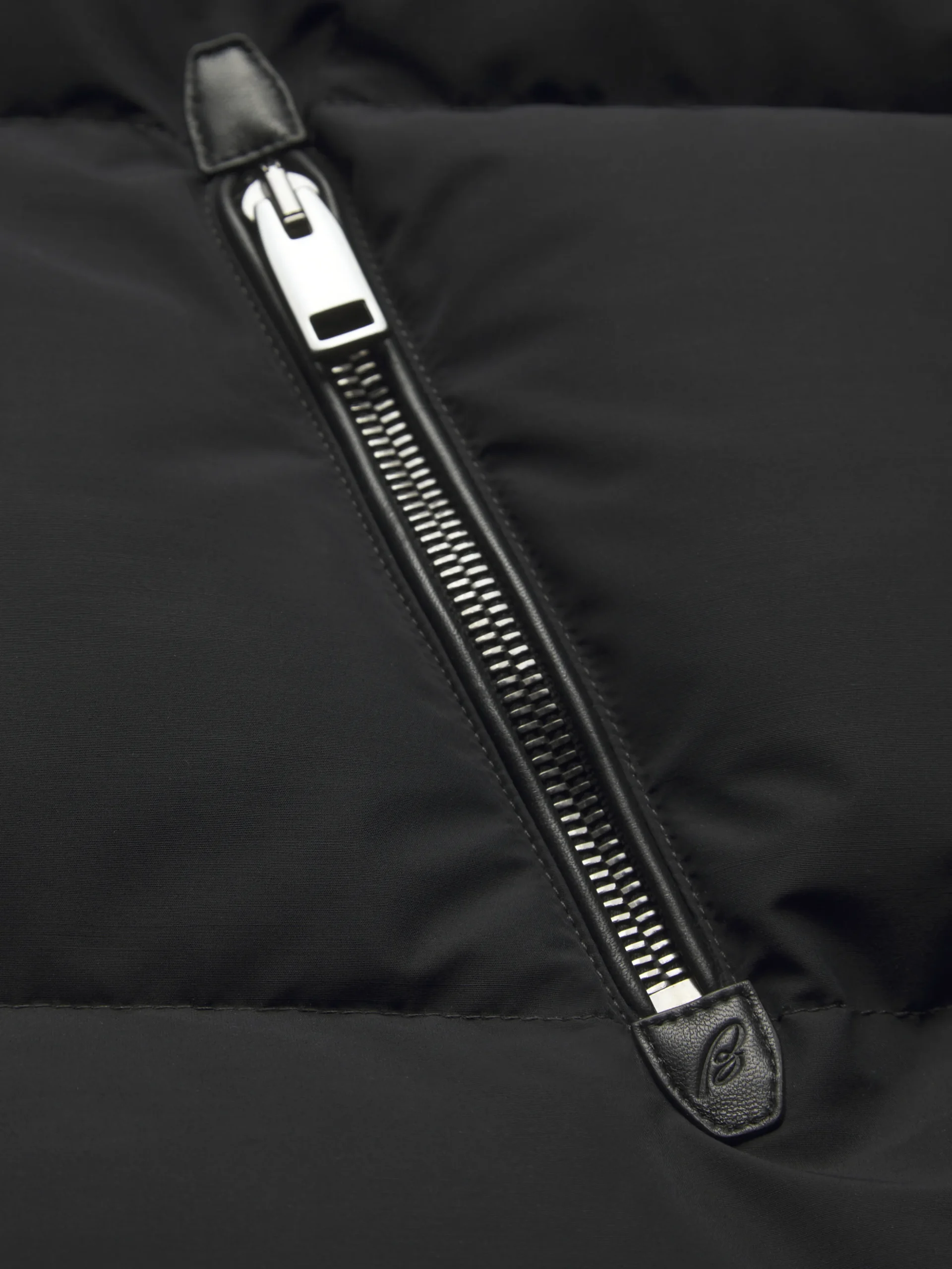 Black technical wool and nylon long puffer