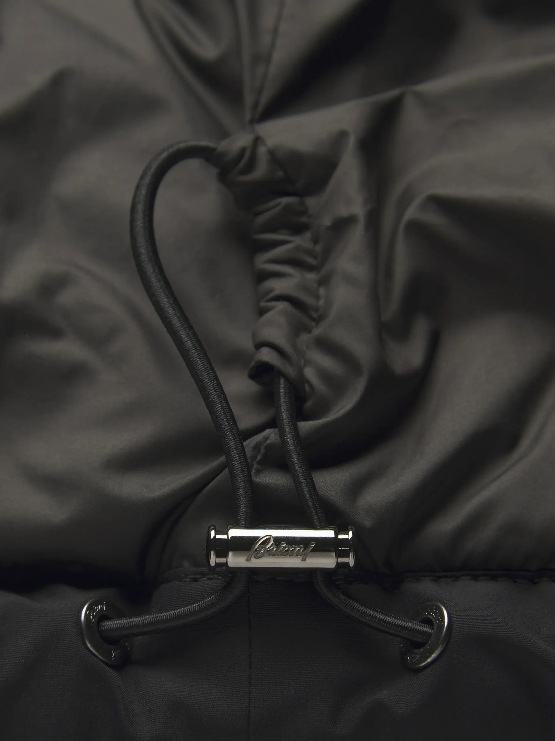 Black technical wool and nylon long puffer