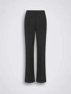 Black wool and silk satin flare trousers