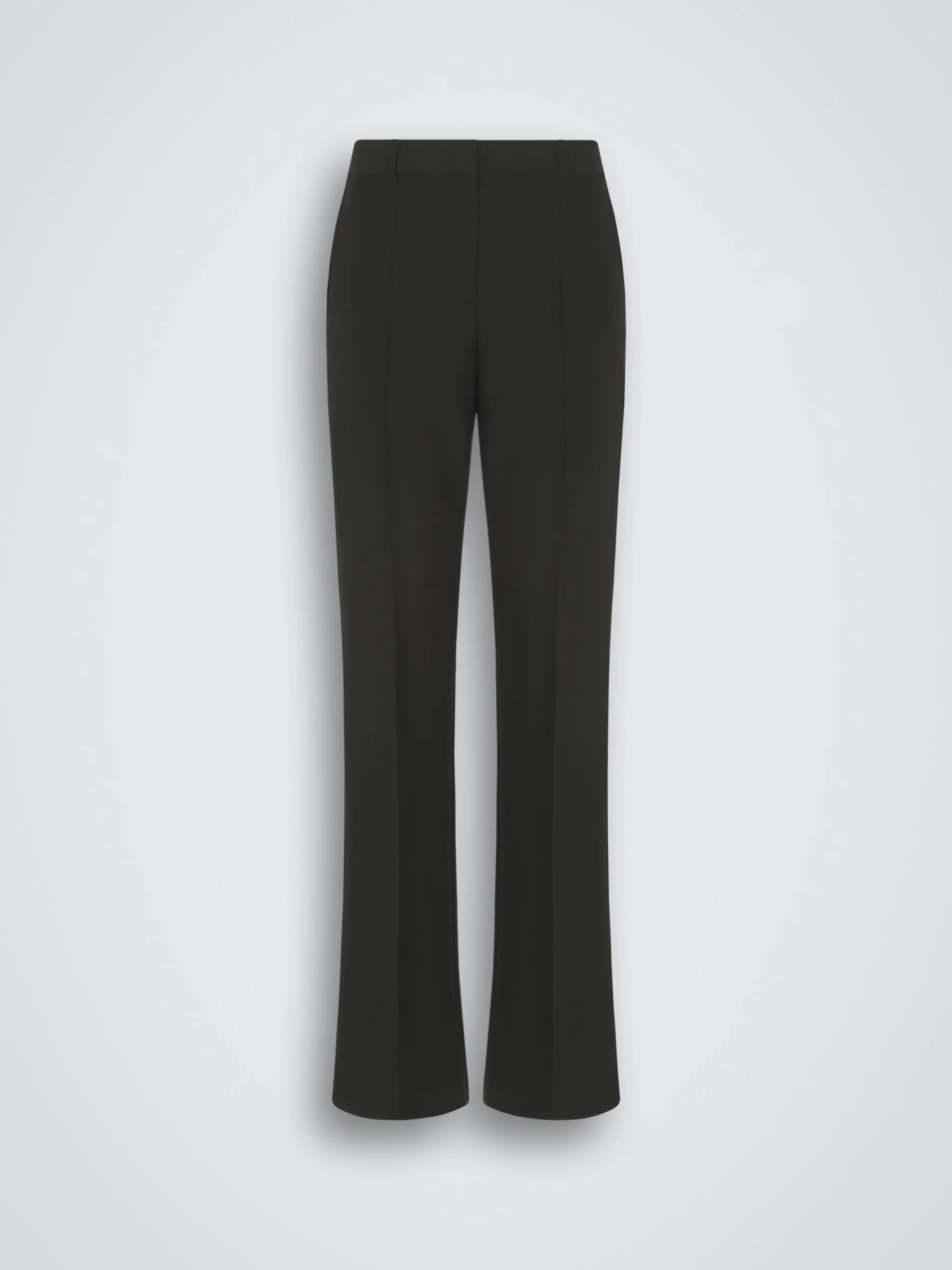 Black wool and silk satin flare trousers