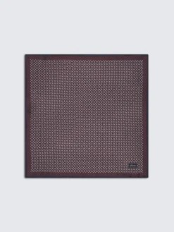 Bordeaux and midnight blue paisley motif jacquard silk pocket square