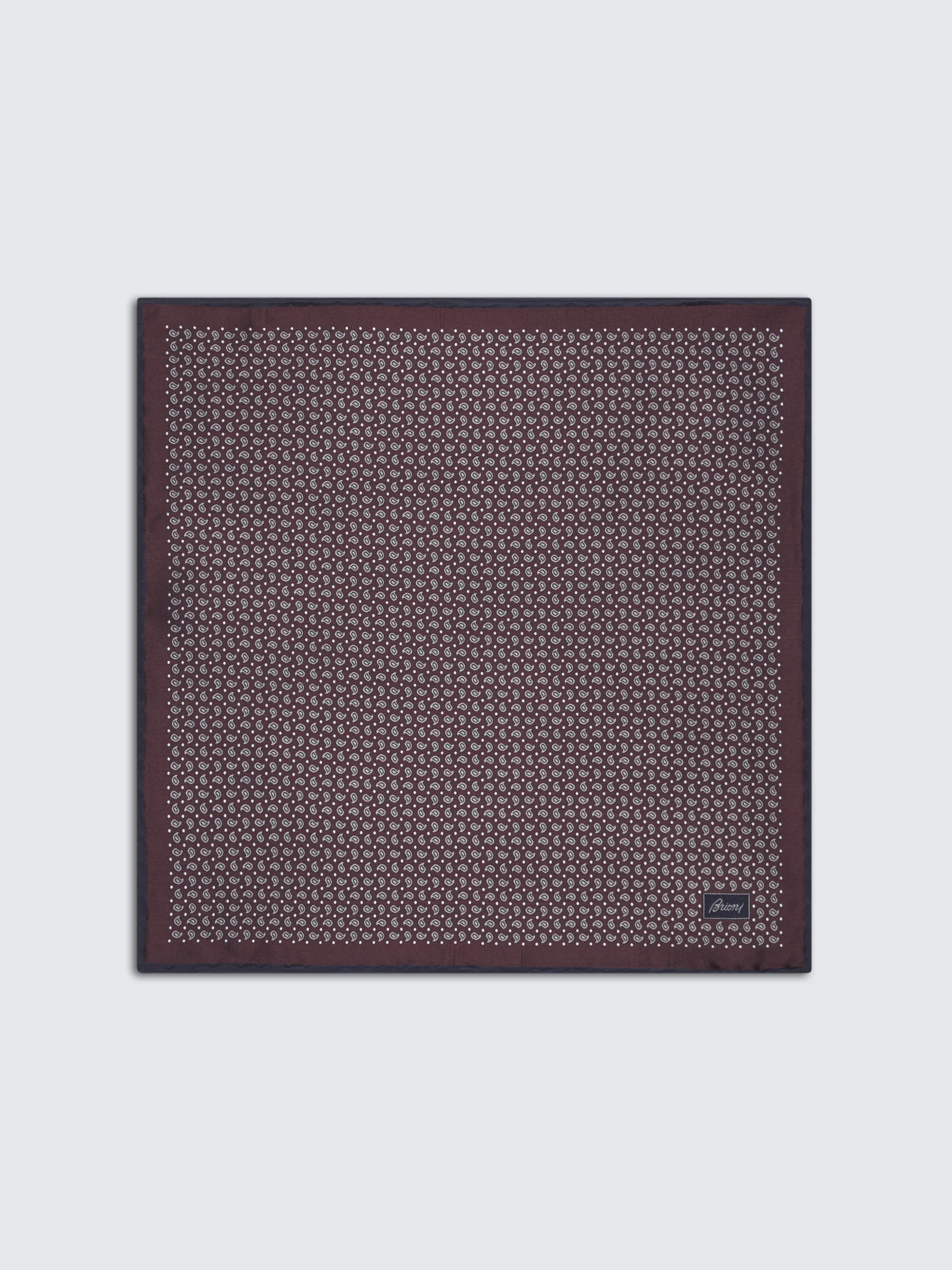 Bordeaux and midnight blue paisley motif jacquard silk pocket square