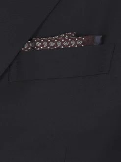Bordeaux and midnight blue paisley motif jacquard silk pocket square
