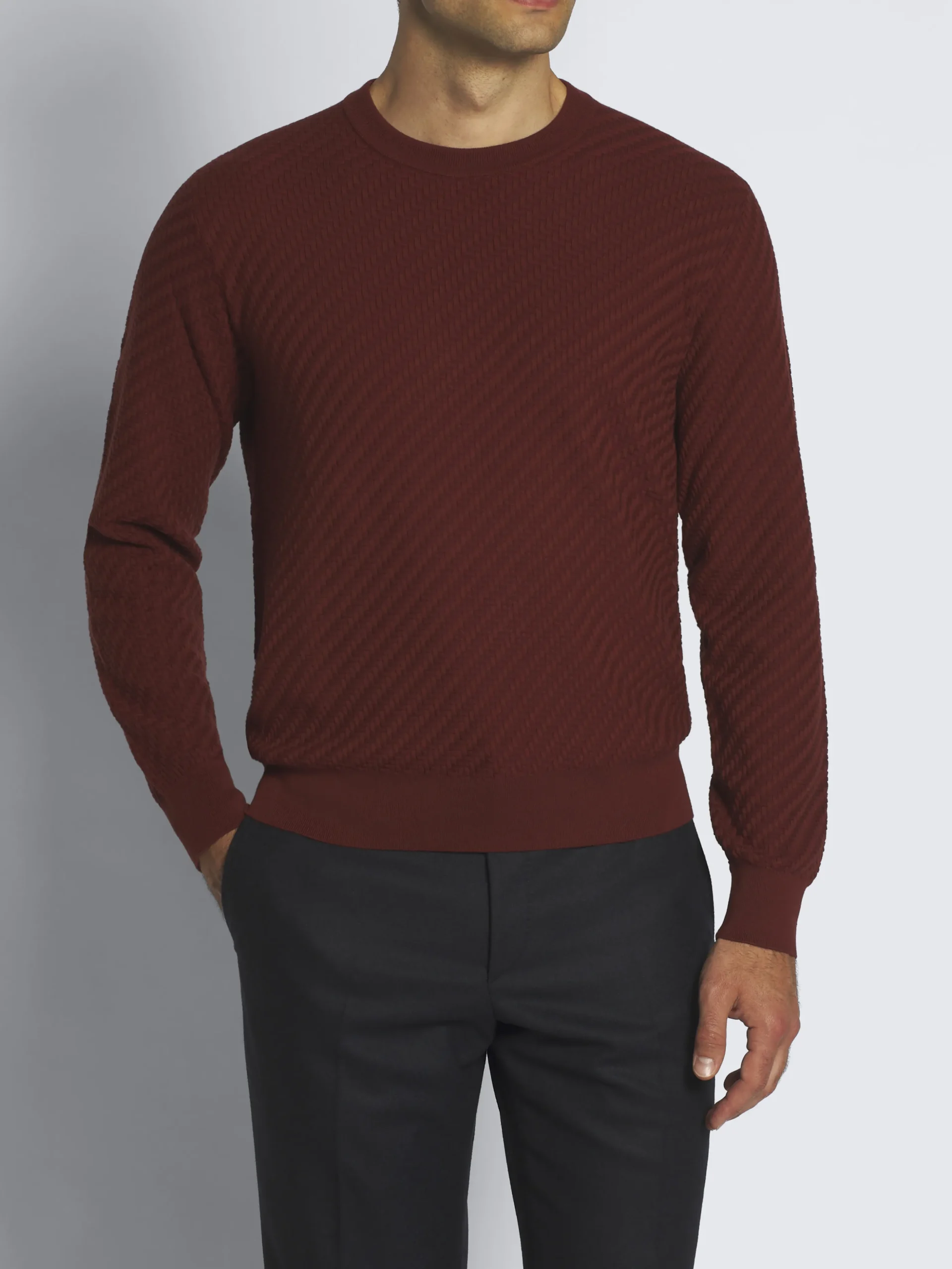 Bordeaux organic cotton, silk and cashmere Trama weave crewneck sweater