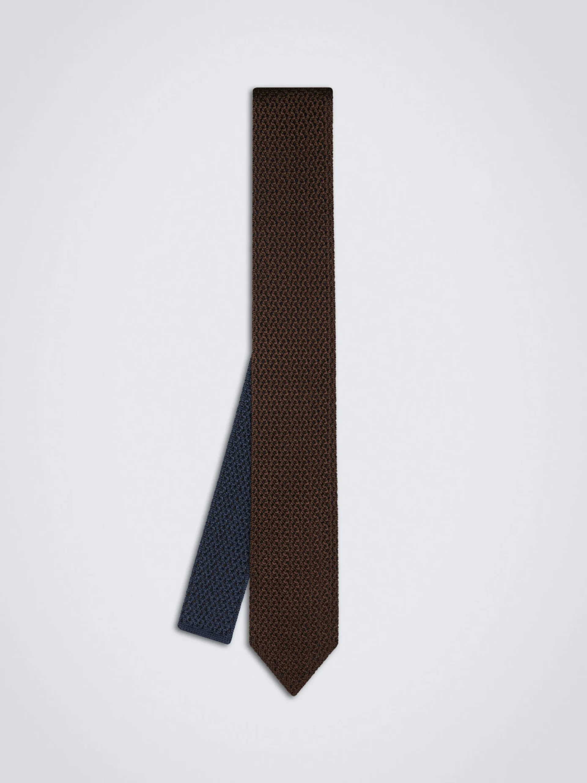 Brown and midnight blue knitted silk tie
