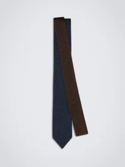 Brown and midnight blue knitted silk tie