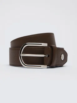 Brown grained leather belt