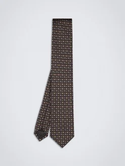 Brown paisley motif silk tie