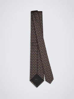 Brown paisley motif silk tie