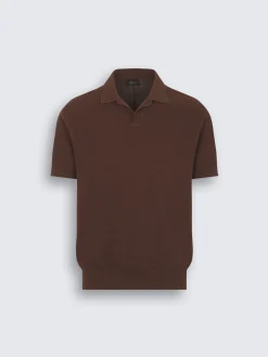 Burnt brown jacquard Sea Island cotton polo