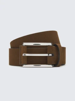 Burnt brown suede and calf leather belt