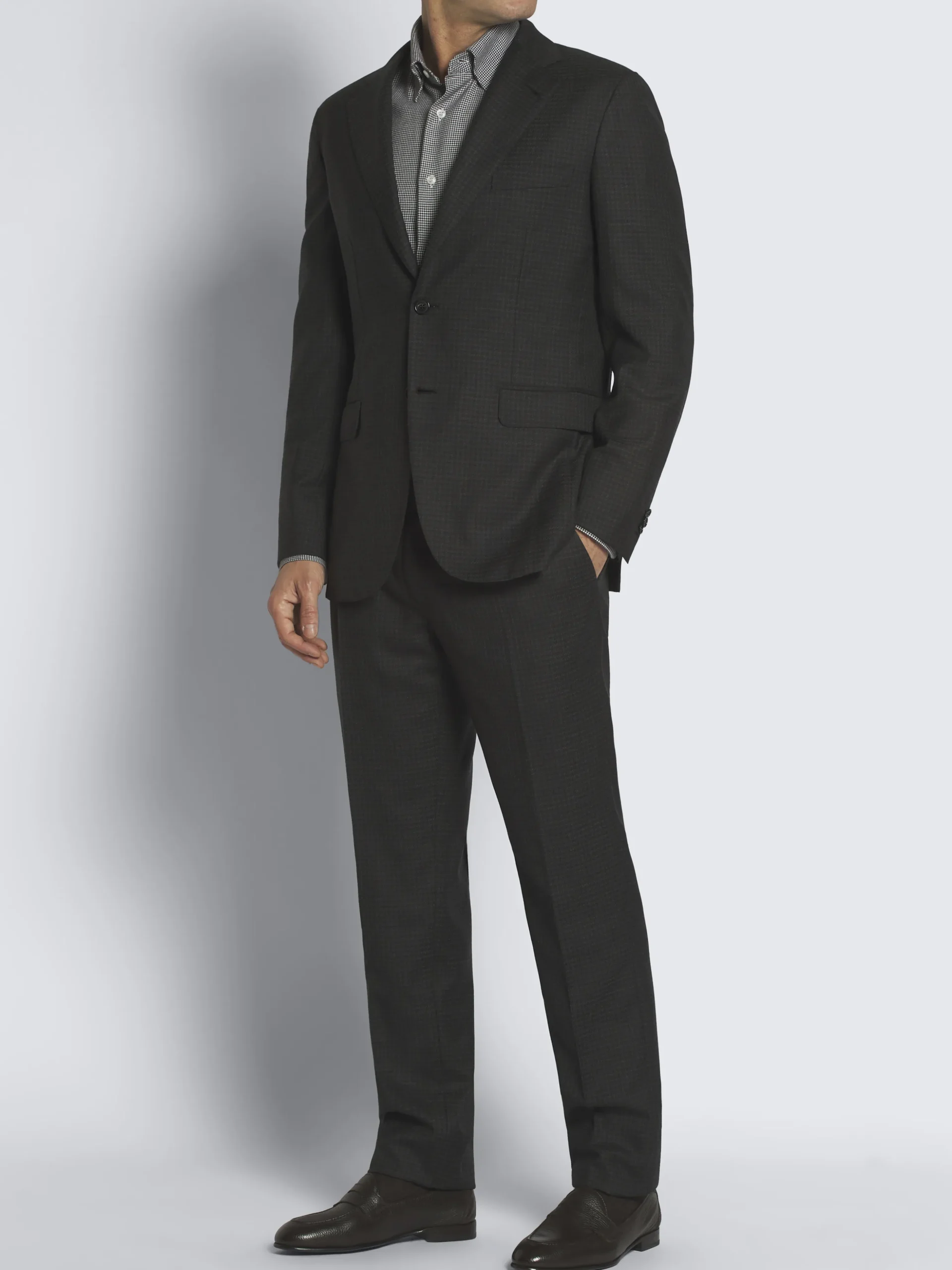 Charcoal grey houndstooth wool Plume suit