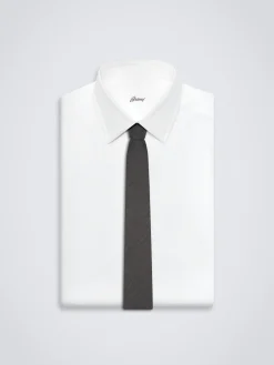Charcoal grey silk, cashmere and linen twill tie