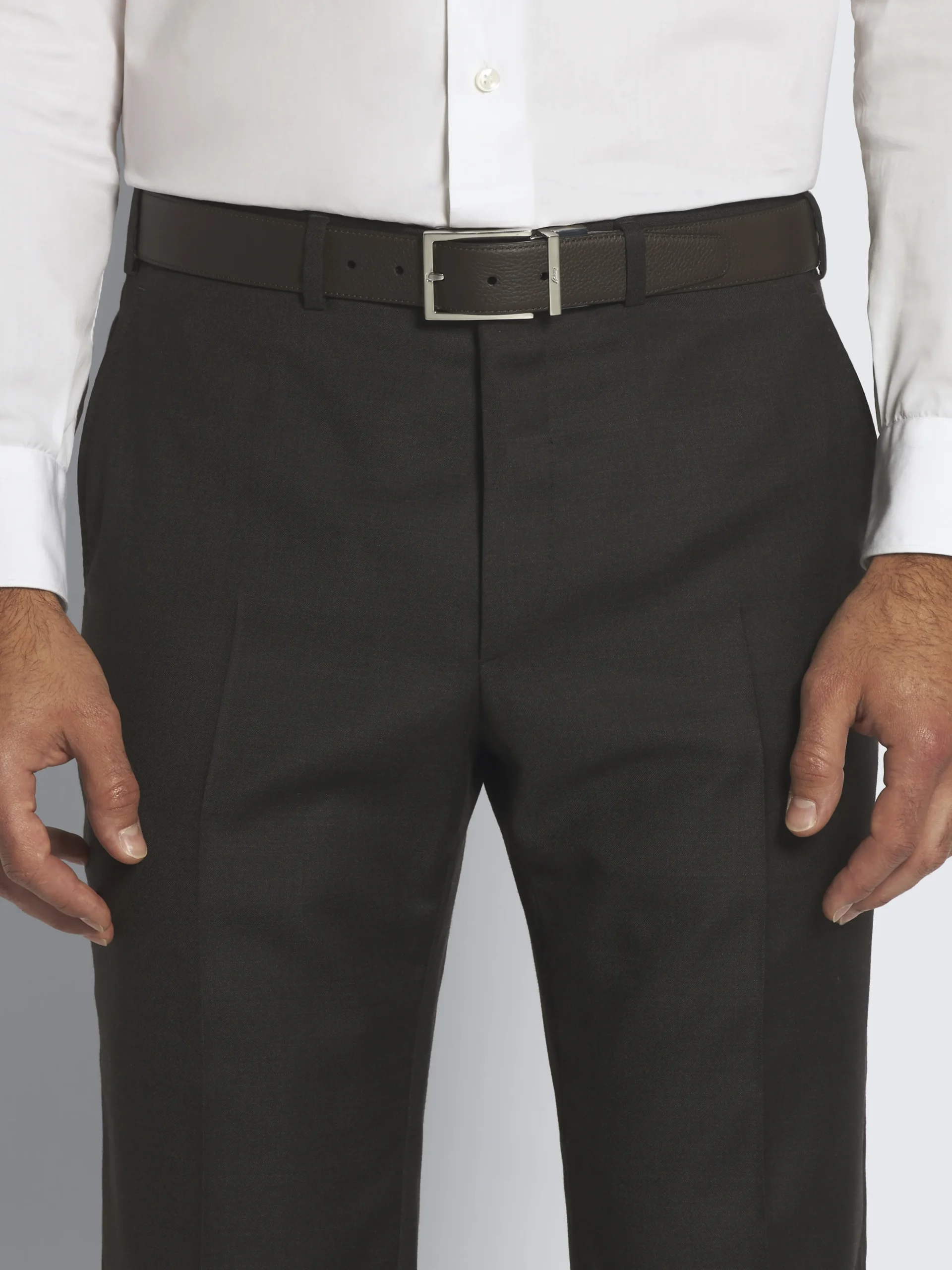 Dark brown and black grained and nappa calfskin reversible belt
