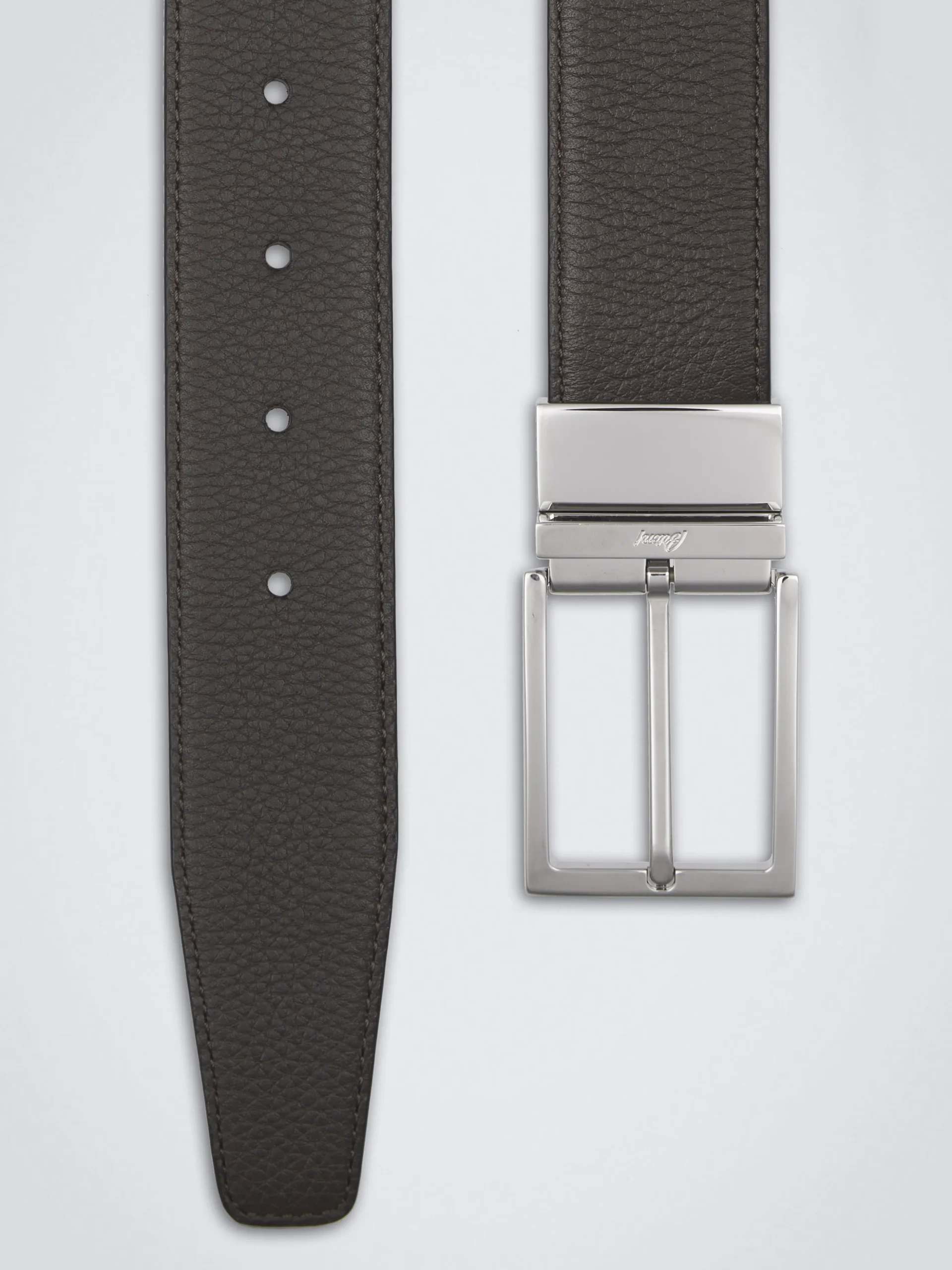 Dark brown and black grained and nappa calfskin reversible belt