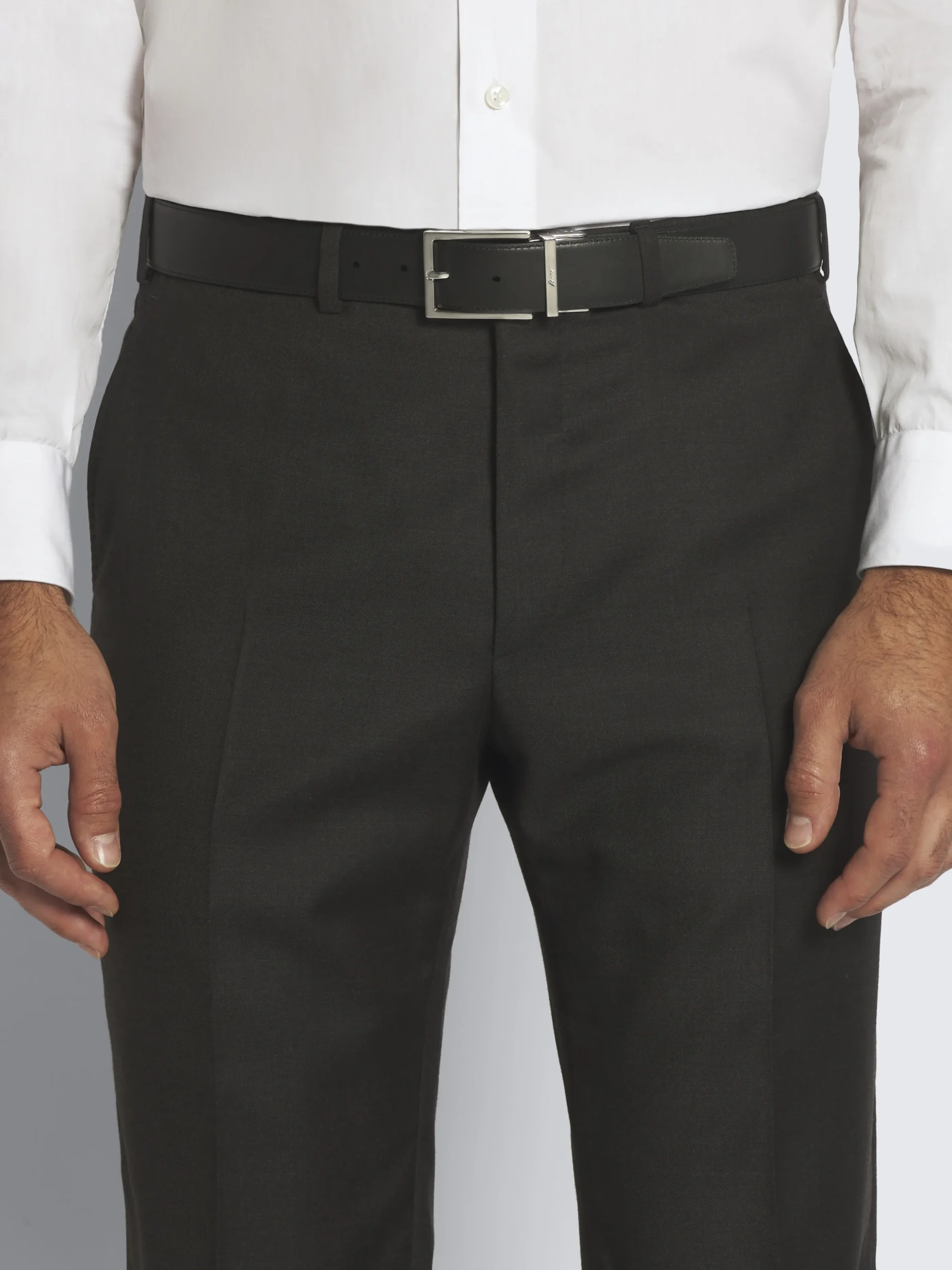 Dark brown and black grained and nappa calfskin reversible belt