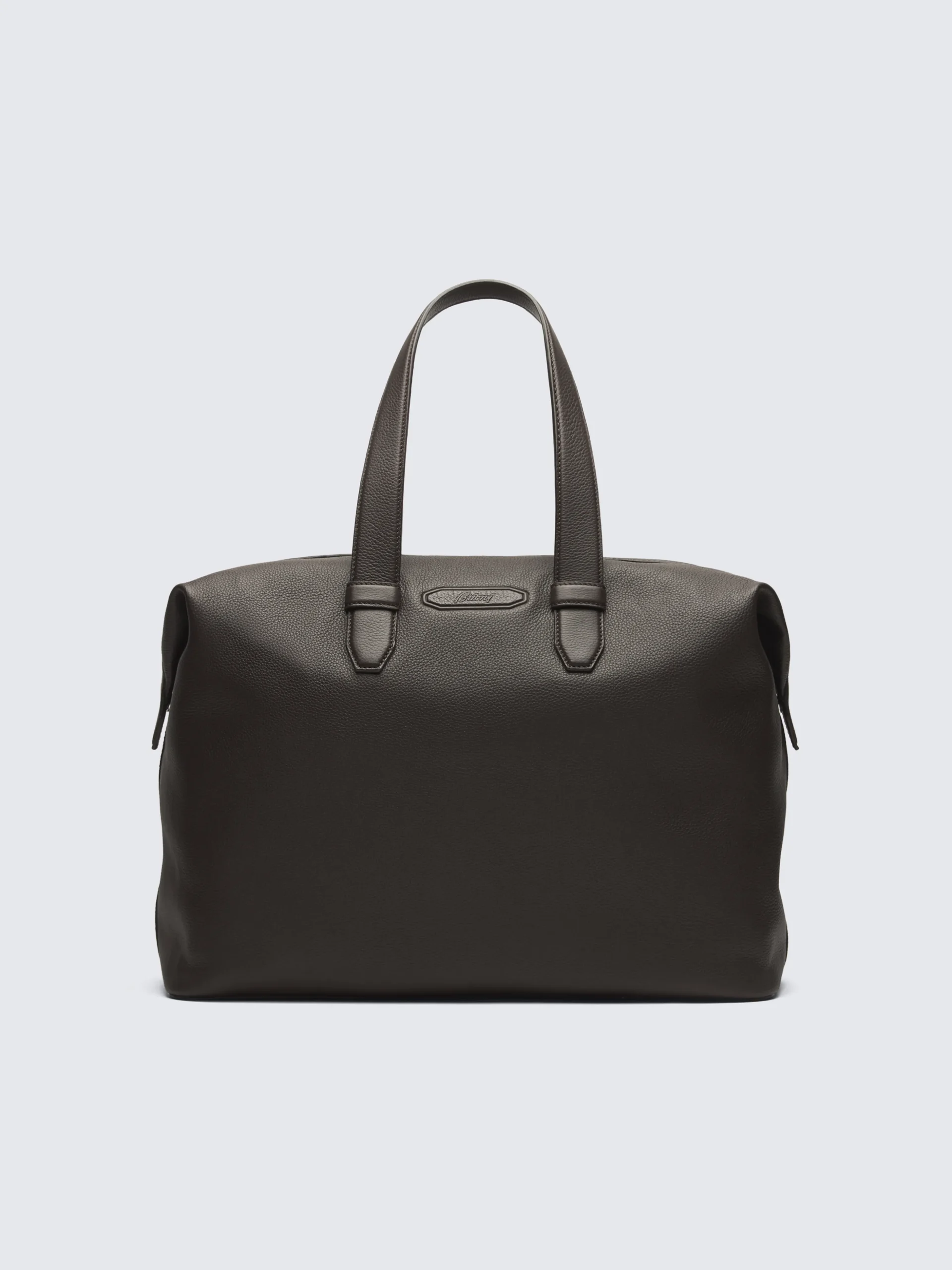 Dark brown light grained leather duffle bag
