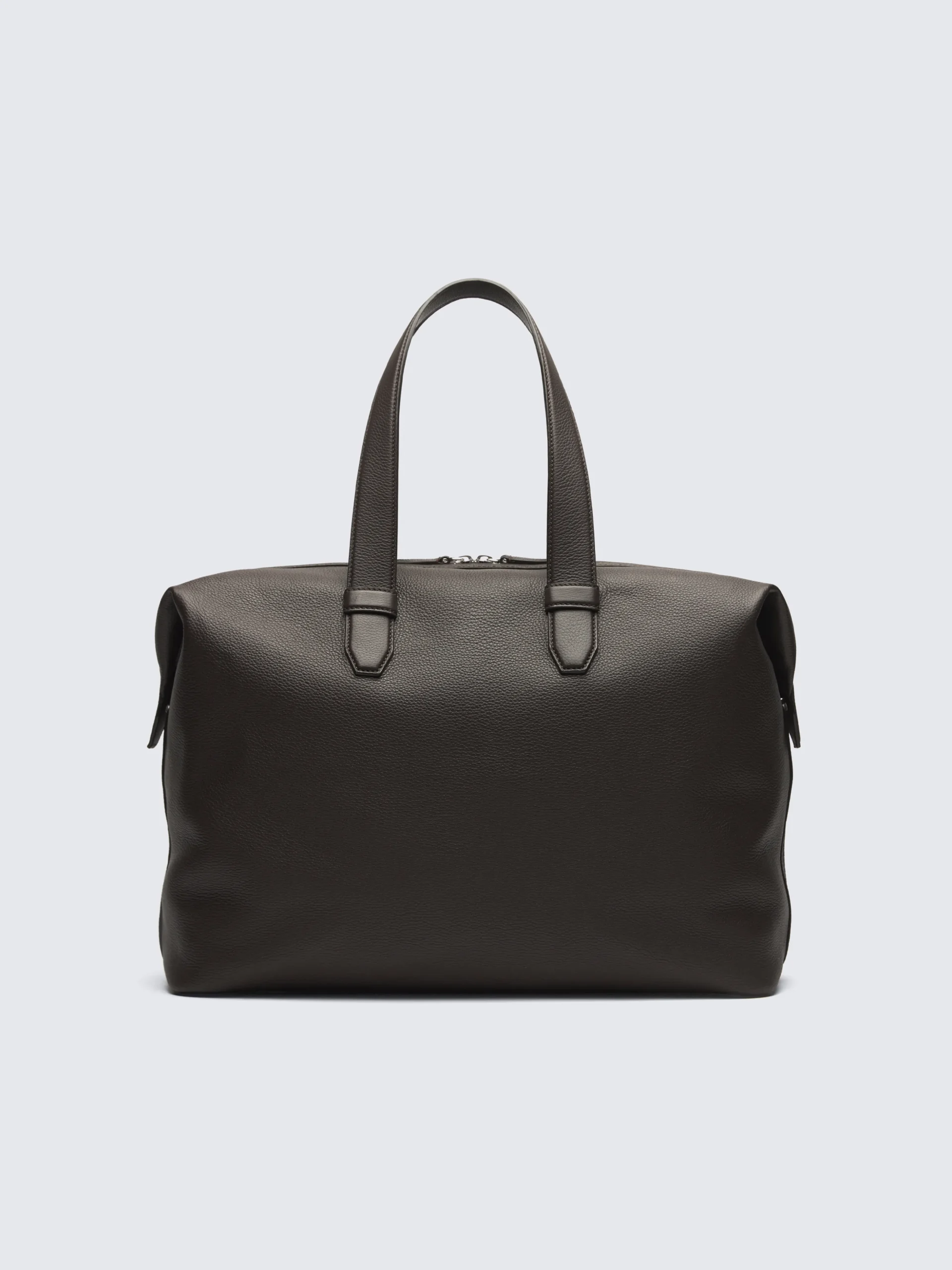 Dark brown light grained leather duffle bag
