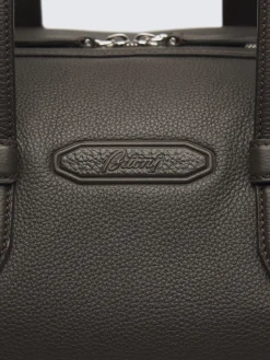 Dark brown light grained leather duffle bag