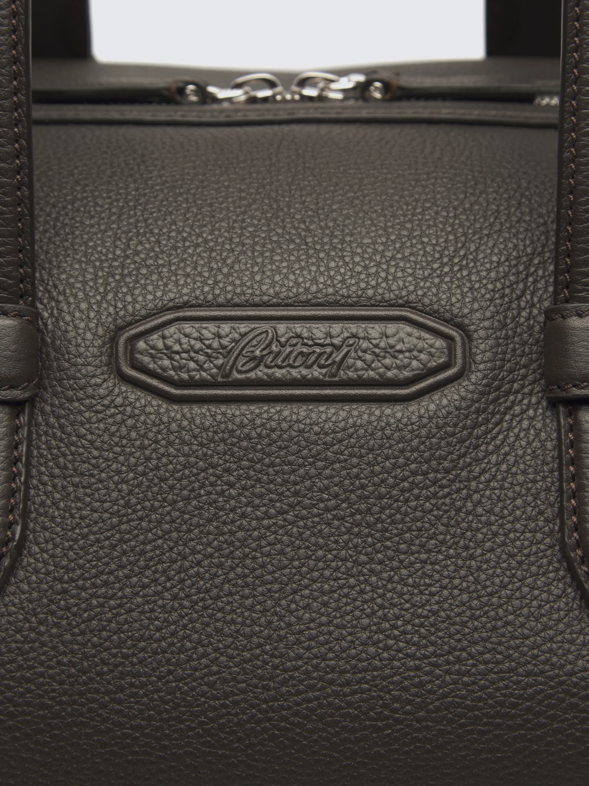 Dark brown light grained leather duffle bag
