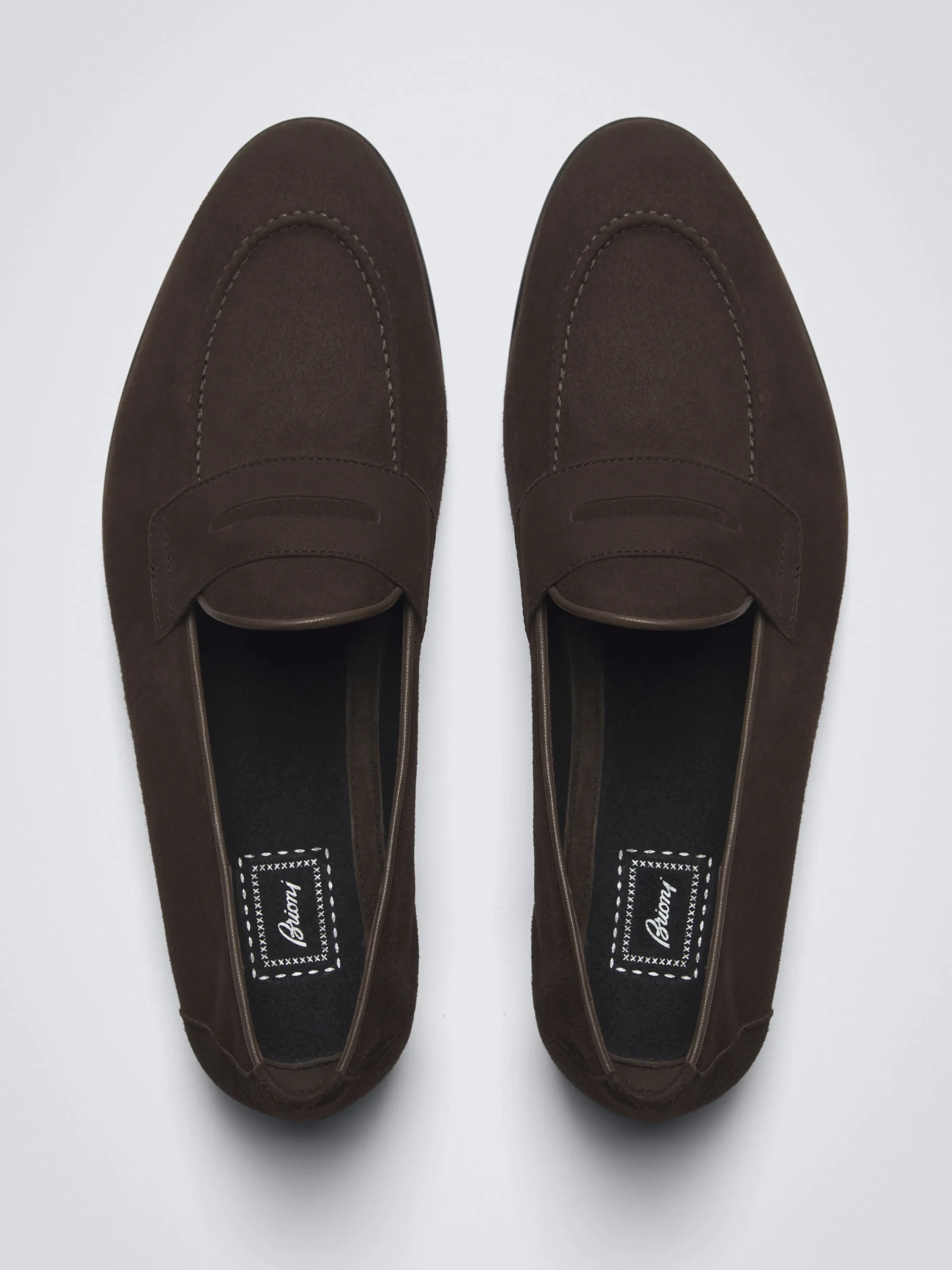 Dark brown suede Appia penny loafers