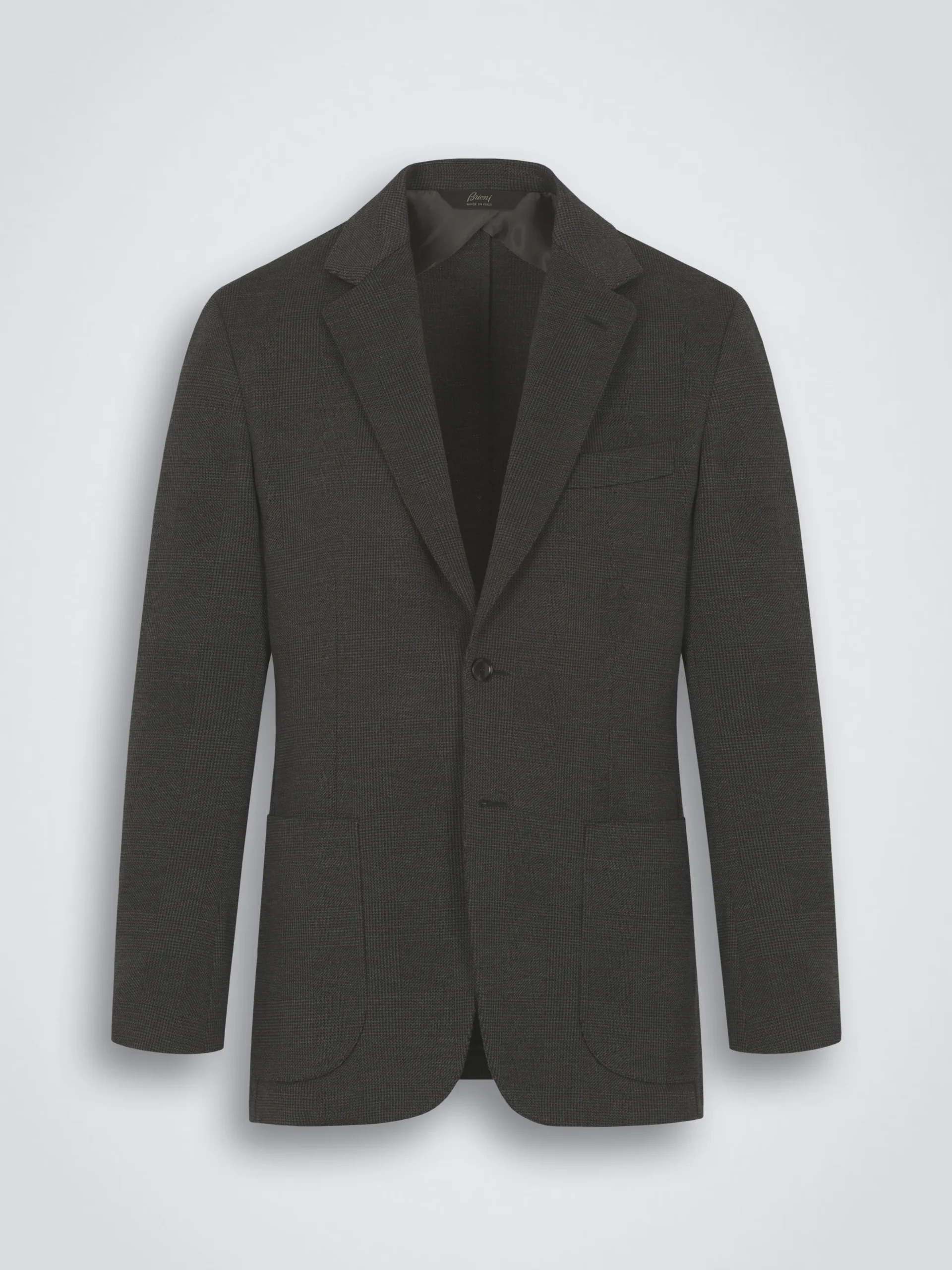 Dark grey and black wool glen plaid jersey blazer