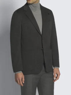 Dark grey and black wool glen plaid jersey blazer