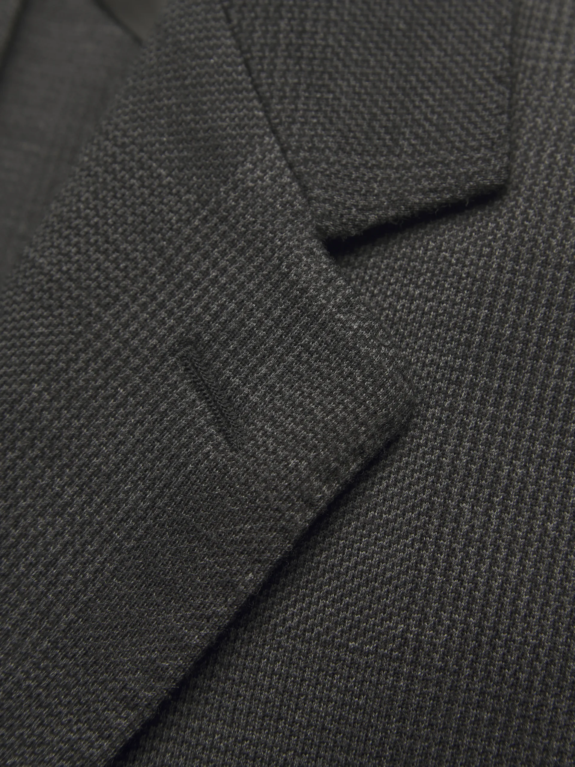 Dark grey and black wool glen plaid jersey blazer