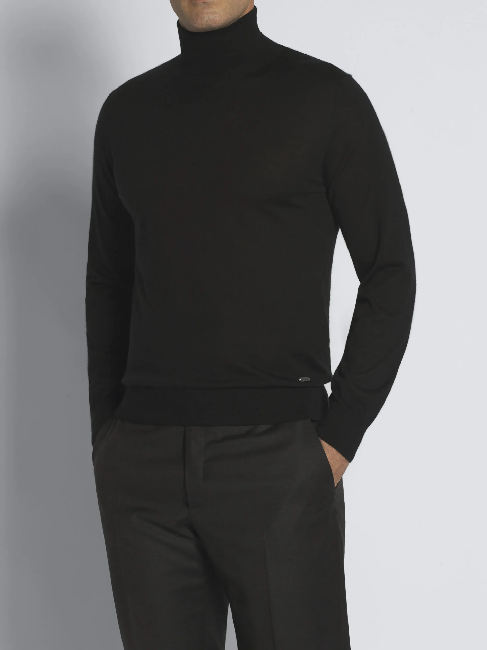 Essential black cashmere and silk turtleneck sweater