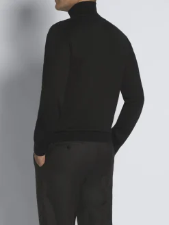 Essential black cashmere and silk turtleneck sweater