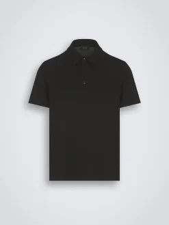 Essential black organic cotton piqué polo