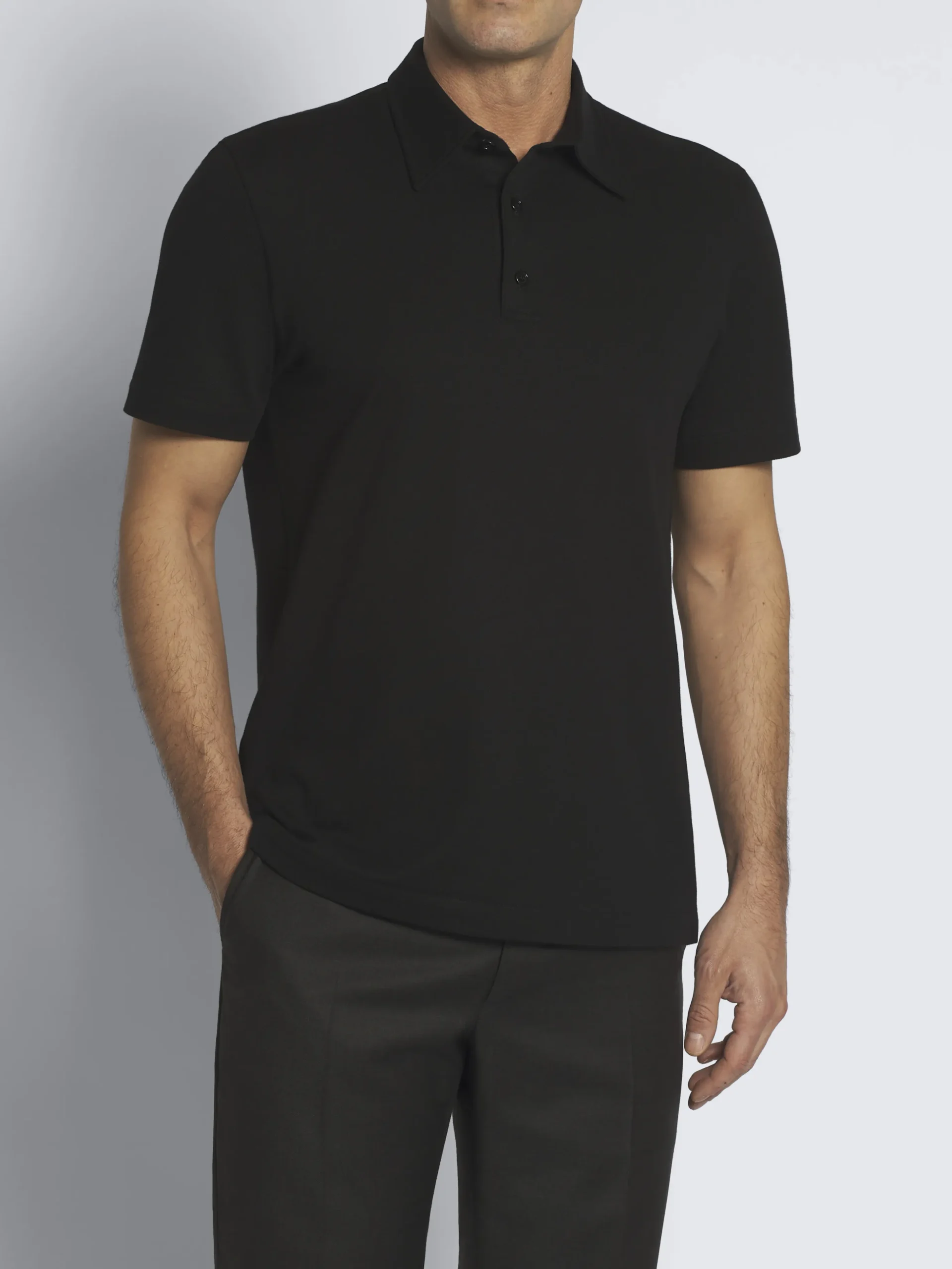 Essential black organic cotton piqué polo