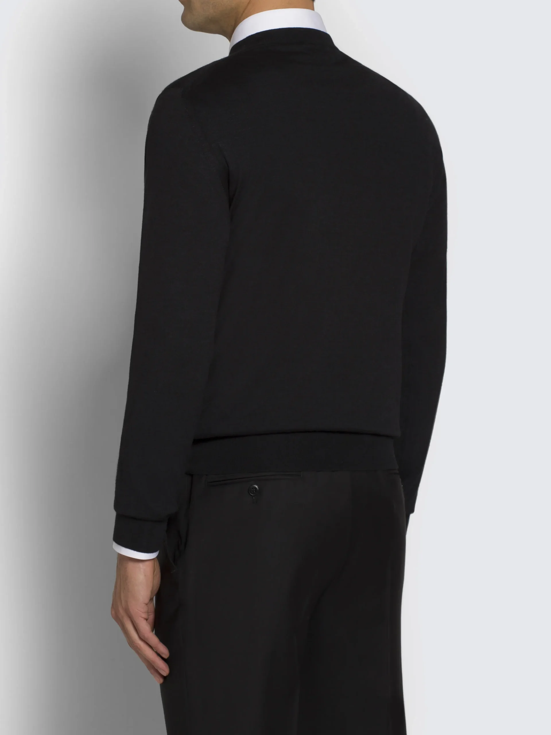 Essential black wool, cashmere and silk crewneck sweater