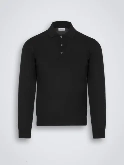 Essential black wool, cashmere and silk polo sweater