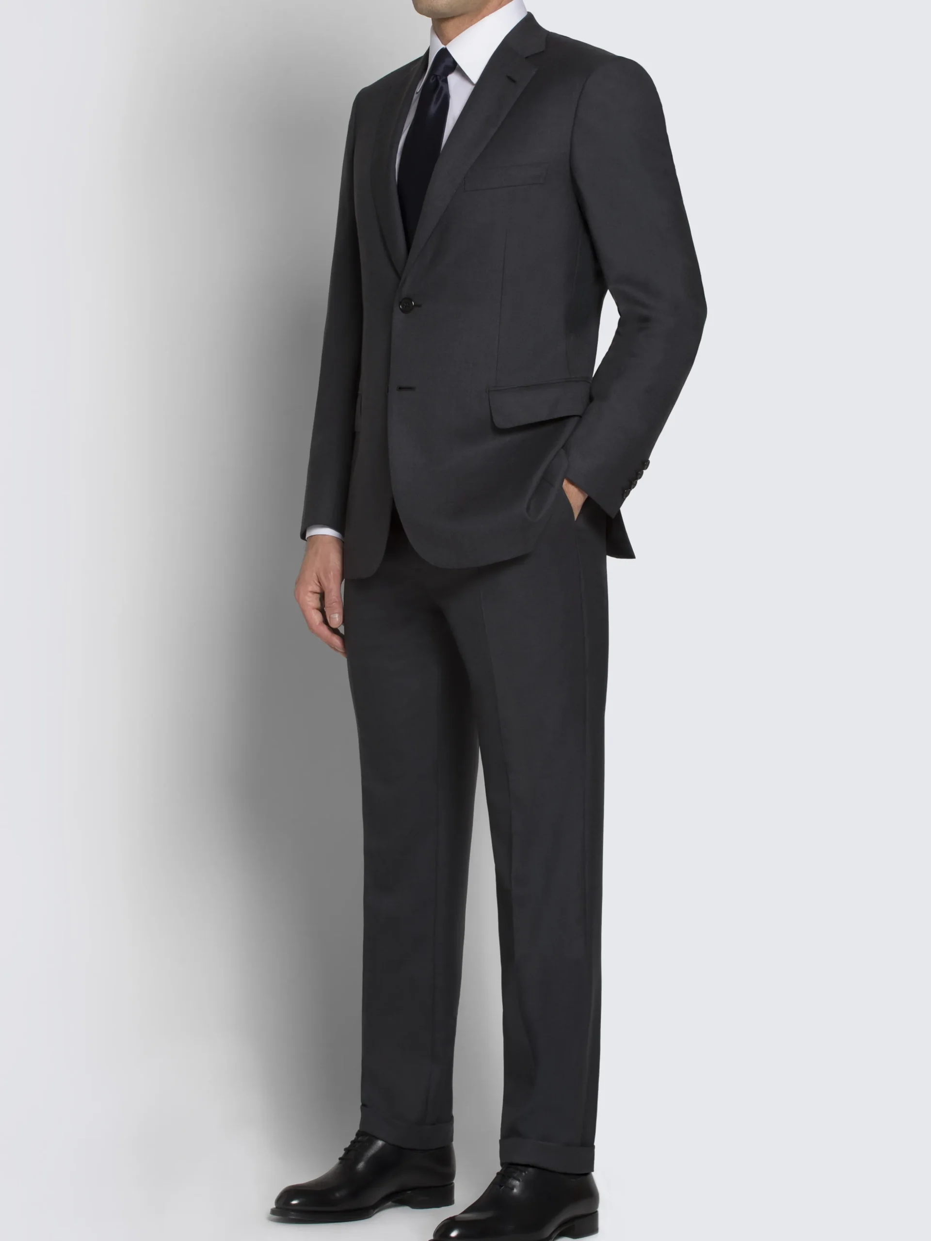 Essential charcoal grey Super 160's wool gabardine Brunico suit