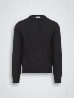 Essential charcoal grey wool, cashmere and silk crewneck sweater
