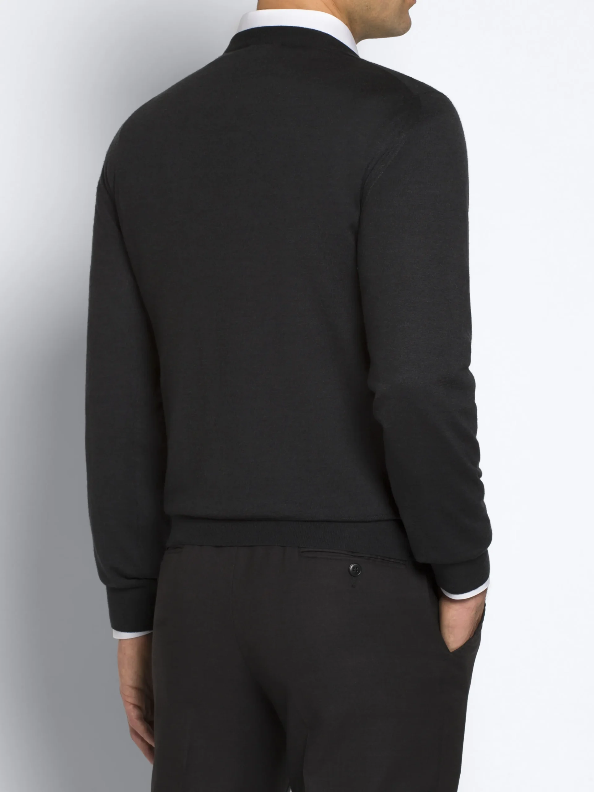 Essential charcoal grey wool, cashmere and silk crewneck sweater