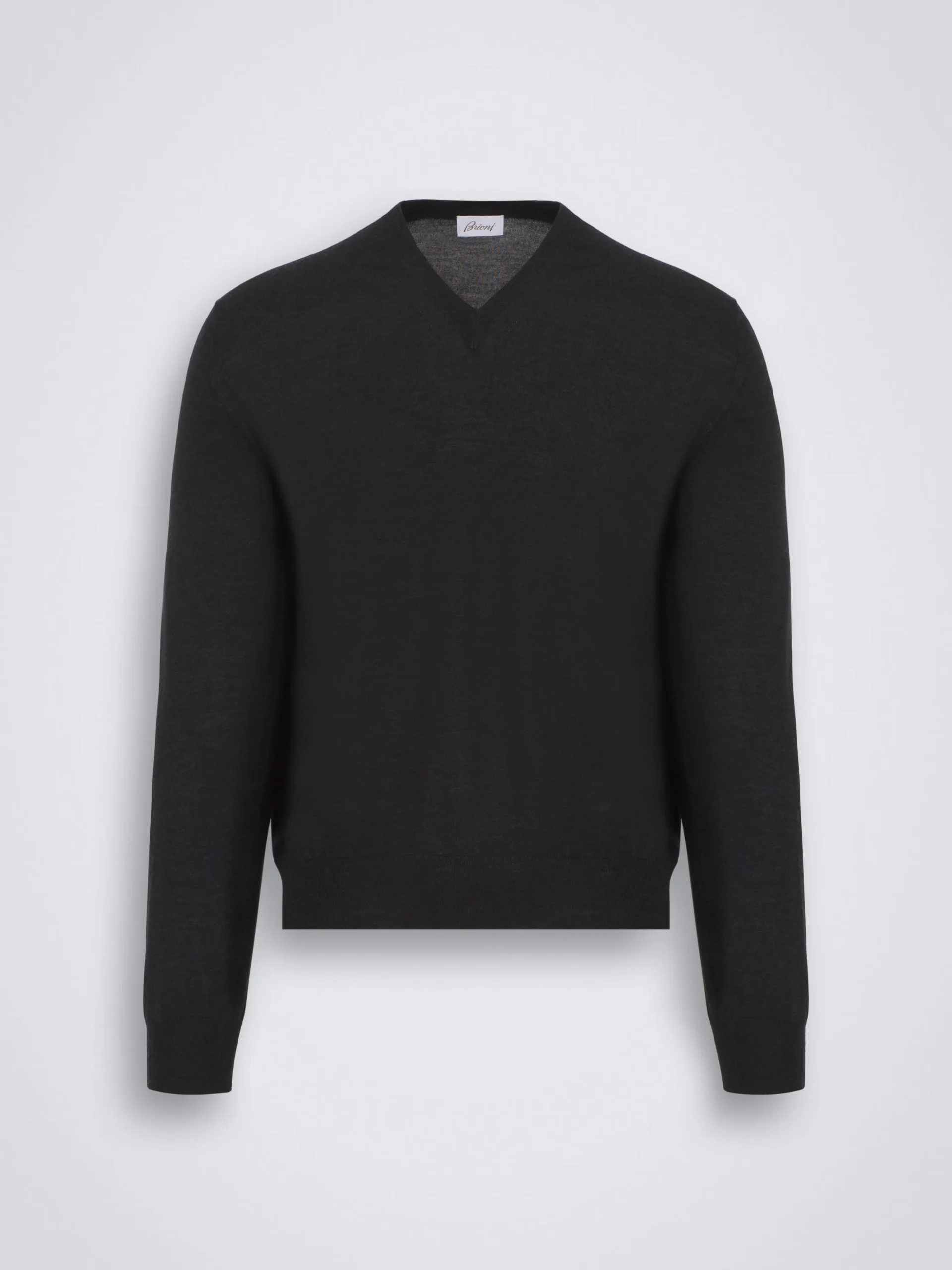 Essential dark grey wool, cashmere and silk V-neck sweater