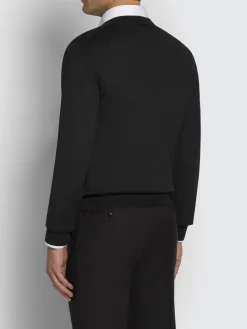 Essential dark grey wool, cashmere and silk V-neck sweater