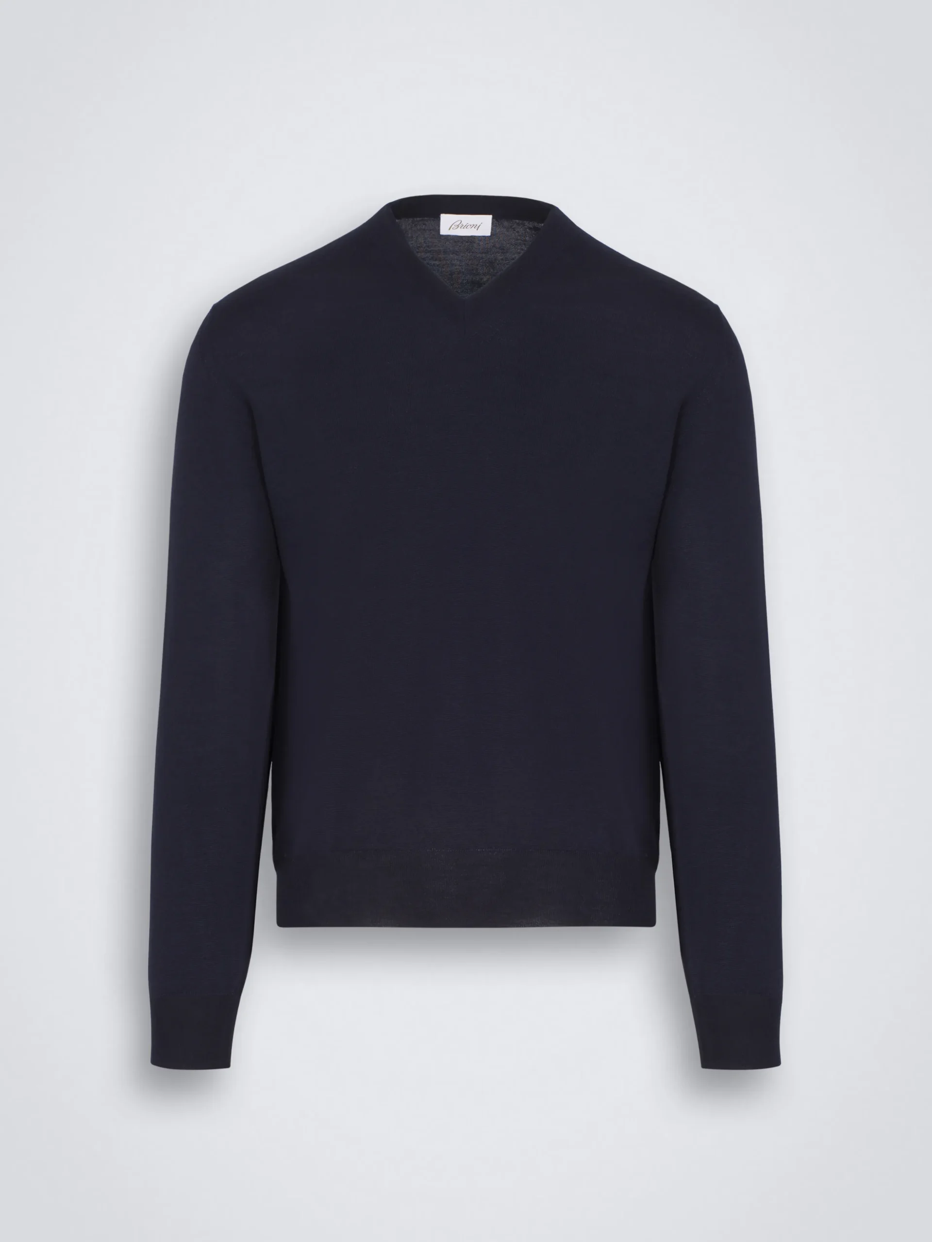 Essential midnight blue wool, cashmere and silk V-neck sweater