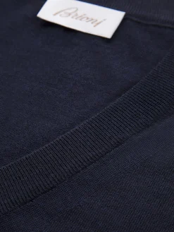 Essential midnight blue wool, cashmere and silk V-neck sweater