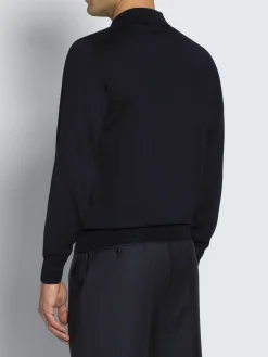 Essential midnight blue wool, cashmere and silk polo sweater