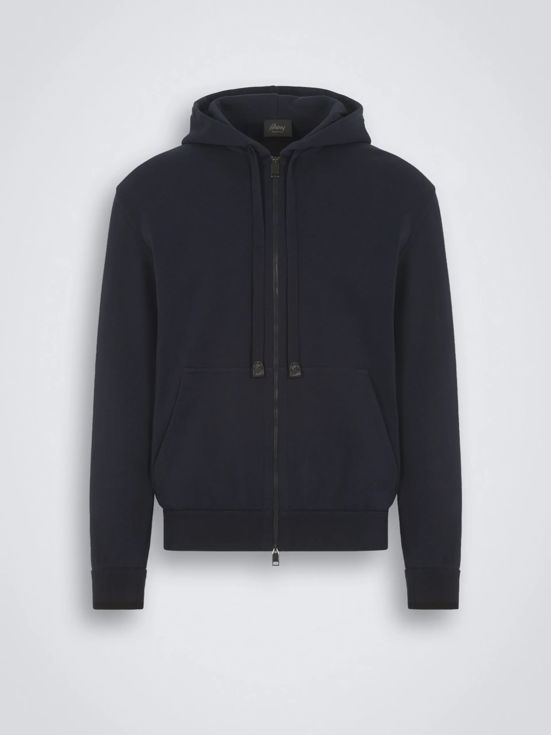 Essential navy blue stretch cotton full-zip hooded blouson