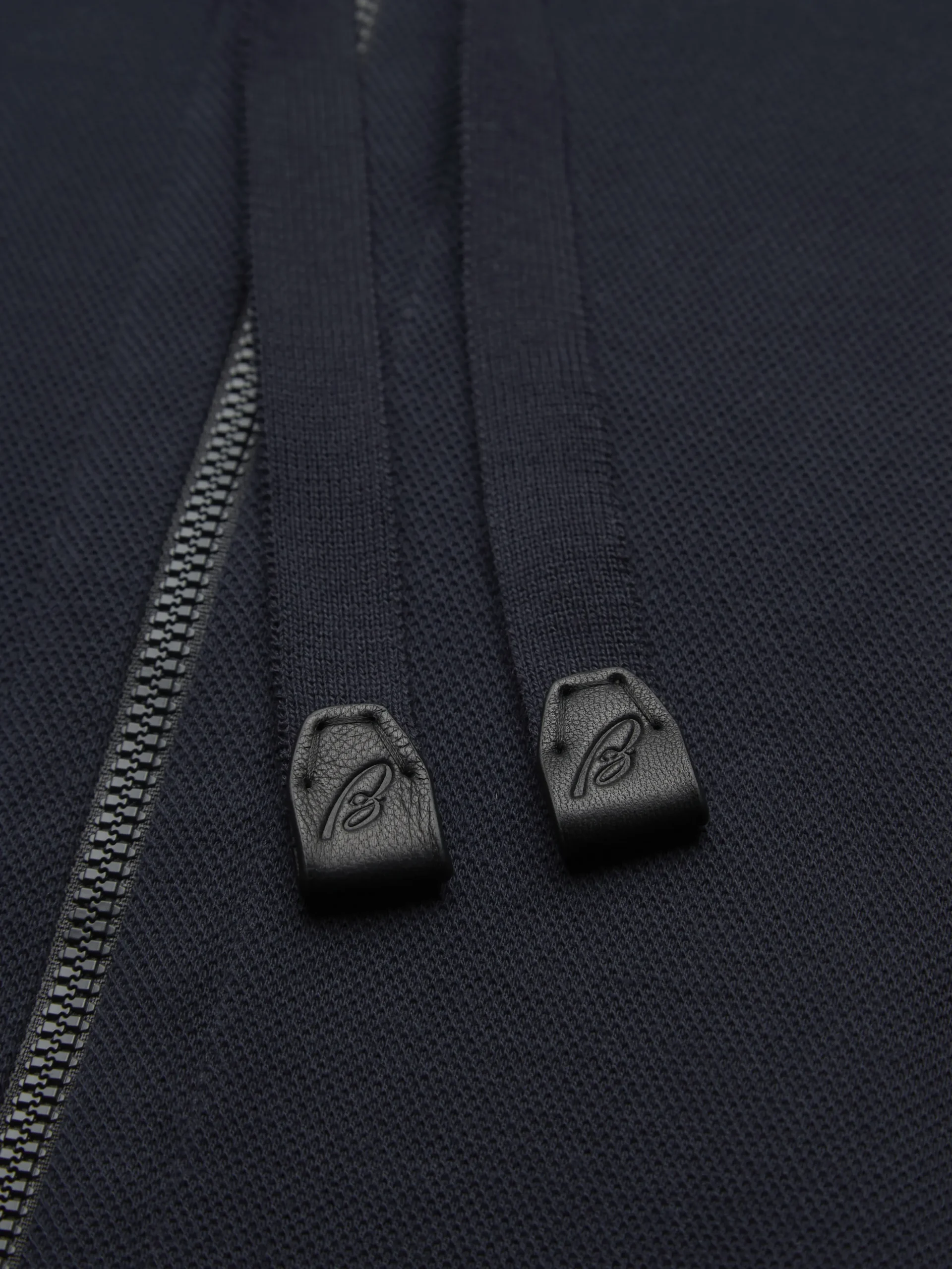 Essential navy blue stretch cotton full-zip hooded blouson